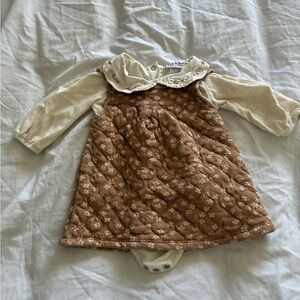 Nicole Miller Cream Tan Peter Pan Baby Dress Jumper Overalls Cottagecore 12M